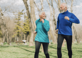 Elderly couple exercising