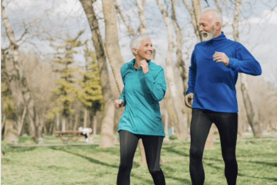 Elderly couple exercising