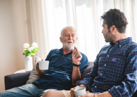 Father and Son enjoying coffee together